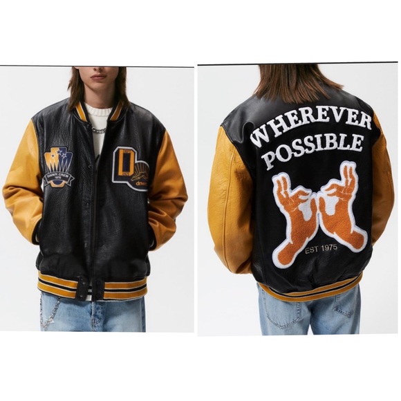 Zara Other - Zara leather heavy bomber jacket with slogan back